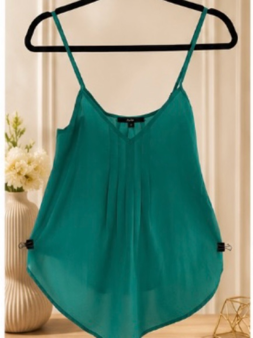 Papaya Teal and Black Pleated Spaghetti Strap Camisoles - Picture 2 of 5
